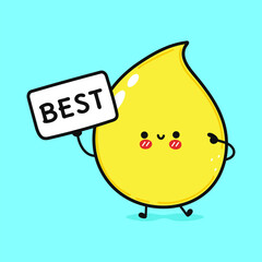 Cute Drop of urine with poster best. Vector hand drawn cartoon kawaii character illustration icon. Isolated on blue background. Drop of urine think concept