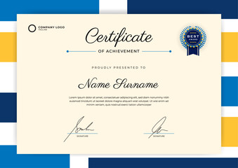 Colorful shapes horizontal certificate template design. Geometric flat modern background