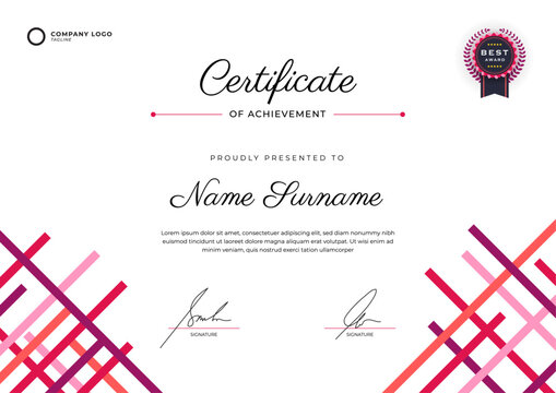 Colorful shapes horizontal certificate template design. Geometric flat modern background