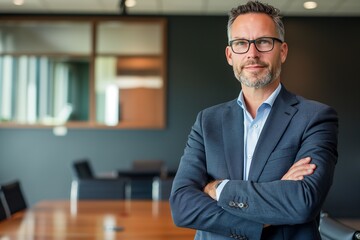 Fototapeta premium Successful Professional Business man with Crossed Arms, Secrets of a Successful Professional Businessman with Crossed Arms, How to Exude Confidence as a Successful Professional Businessman
