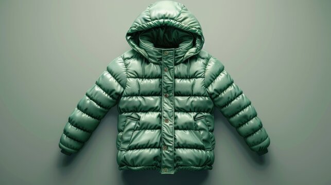 A green jacket hung on a wall, perfect for decorating or as a prop