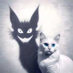 Fototapeta premium Shadow play of a scary white cat. 