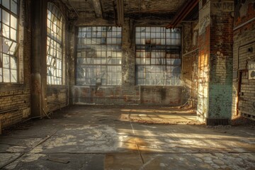 Abandoned Building. Old Industrial Interior with Grunge Architecture