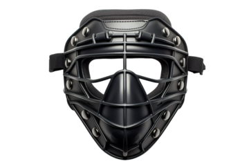 A Protective Baseball Catchers Mask Ready For The Game on a Clear PNG or White Background.