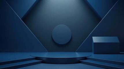 Dark Blue Geometric. 3D Stage with Modern Platform Pedestal for Product Display