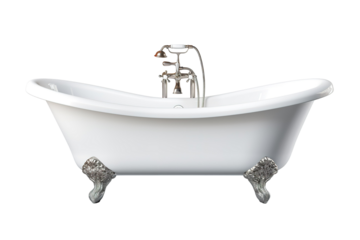 Classic Clawfoot Tub With Elegant Silver Accents on a Clear PNG or White Background.
