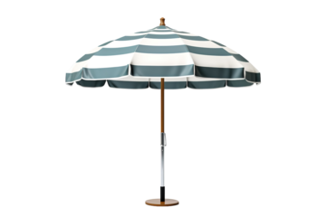 A Striped Umbrella Casts Shade On a Sunny Day on a Clear PNG or White Background.