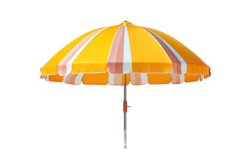 Obraz premium A Vibrant Yellow And Pink Striped Beach Umbrella Against A Clear Sky on a Clear PNG or White Background.