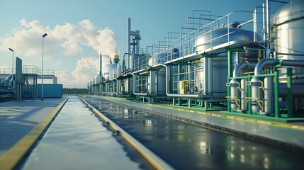 Fototapeta premium An industrial plant with several pipes releasing smoke into the air