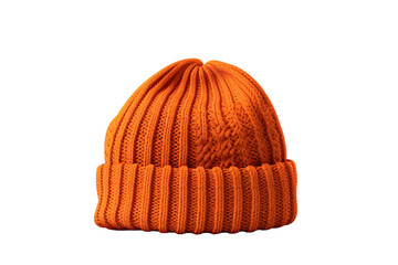 A Bright Orange Knit Beanie Hat for Cold Weather Days on a Clear PNG or White Background.