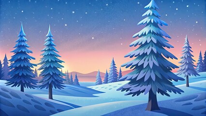 Snow-Covered Trees at Dusk