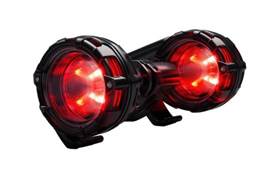 Twin Red Lights Gleam on Black Futuristic Device on a Clear PNG or White Background.