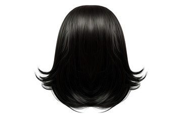 Naklejka premium A Smooth, Silky Black Wig With Layered Ends Isolated on White Background on a Clear PNG or White Background.