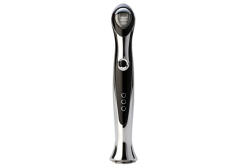 Sleek Silver And Black Eye Treatment Device For At-Home Beauty Routine on a Clear PNG or White Background.