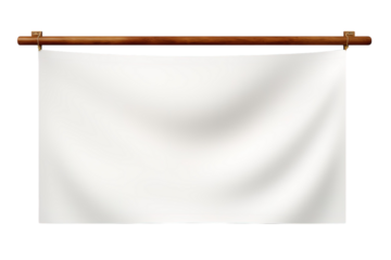 Blank Canvas Awaits Its Story: A White Fabric Draped on Wooden Rod Ready for Inspiration on a Clear PNG or White Background.