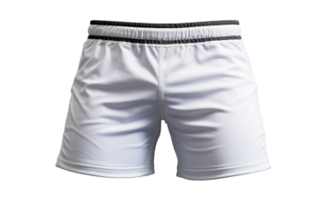 Crisp White Athletic Shorts With Black Trim Ready for a Summer Workout on a Clear PNG or White Background.