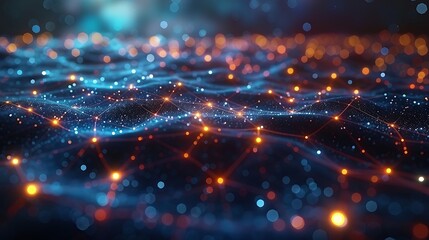 Obraz premium An abstract design of stars forming constellations with thin connecting lines over a dark celestial background. The vibrant stars are connected by fine lines