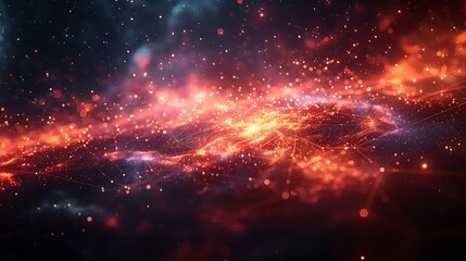 Fototapeta premium An abstract design of stars forming constellations with thin connecting lines over a dark celestial background. The vibrant stars are connected by fine lines