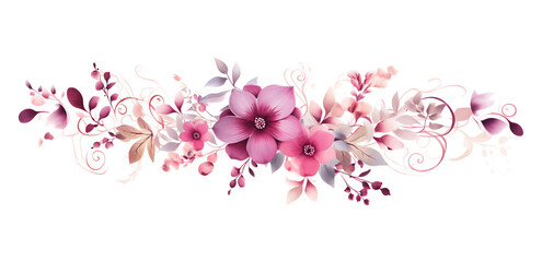 Set of feminine watercolor purple floral with twisted branches. Delicated landscape, decorative borders. Illustration for greeting cards, invitations, message card, save the date cards