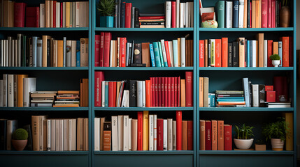 Fototapeta premium library shelves with books