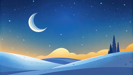 Fototapeta premium Snowy Landscape Under a Crescent Moon