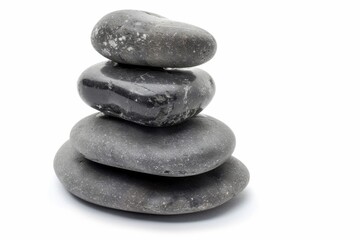 Pebbles. Stacked Smooth Grey Stones. Balancing Sea Pebble Isolated on White Background. Spa Zen Balance Concept