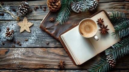New year s resolutions displayed with coffee on wooden background