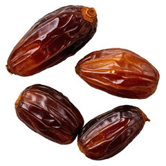 Four shiny dates isolated on a transparent background, presented in png format