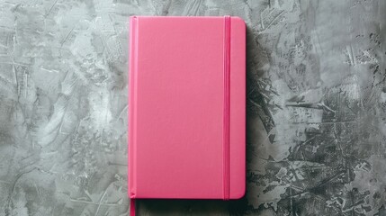 A closed pink notebook set against a gray backdrop