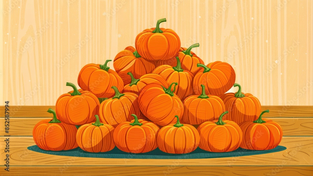 Canvas Prints Pile of Pumpkins on a Wooden Floor