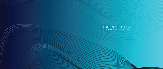 Abstract Peacock Blue, Ocean Dark Blue Technological Modern Flowing Wave Line Background. Teal Blue and Black Digital Future Technology Web Banner Background for Presentation, Cover, Slide, Magazine