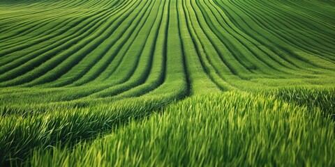 Fototapeta premium Striking image of long, curving lines in an agricultural field, emphasizing the farm's geometry and vibrant green hue