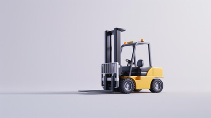 A modern yellow forklift showcased on a simple grey background, emphasizing its industrial utility and efficiency in warehouse operations.