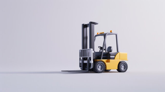 A modern yellow forklift showcased on a simple grey background, emphasizing its industrial utility and efficiency in warehouse operations.