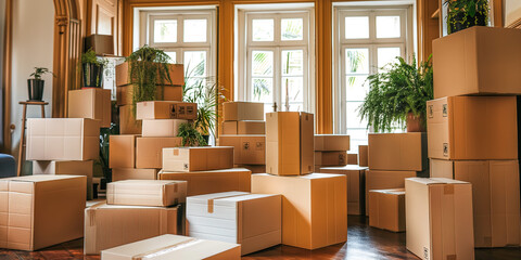 Packing Up: Variety of Moving Boxes in an Empty House