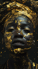 gold and black portrait of African women closeup
