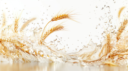 Wheat Floating Central Splash 3D Render on White Background