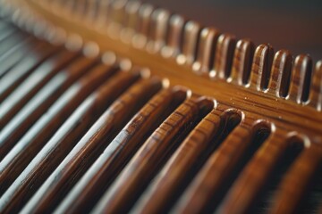A close-up photo of a wooden comb lying on a table, great for use in still life or nature-inspired scenes