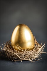 Obraz premium A single golden egg rests in a bed of straw, symbolizing wealth, prosperity, and investment opportunities.