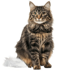 Obraz premium Curious cat sitting while looking at camera Relaxed cute fluffy kitty with beautiful asymmetric markings Full body cat portrait Isolated on transparent background