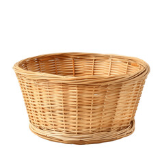 Fototapeta premium Empty straw wicker basket on a transparent background Fashionable bamboo basket Storage basket