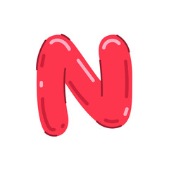 Cute letter N vector illustration, cartoon kids font image, colorful childish bubble letter, glossy canddy or jelly style alphabet N