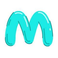 Letter M vector illustration, cute colorful children's alphabet, childish alphabet m font in cartoon style