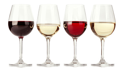 Set of glasses with transparent and red wine Isolated on transparent background