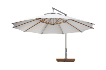 A White Cantilever Umbrella Provides Shade on a Sunny Day on a Clear PNG or White Background.
