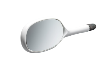 A White Oval-Shaped Rearview Mirror for a Motorcycle on a Clear PNG or White Background.