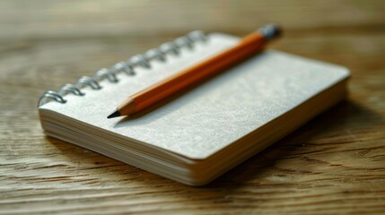 Blank Notebook and Pencil on Wooden Table