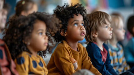 Curious Children Looking Up and Away from Camera.