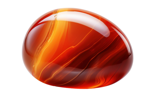 A Smooth, Red Carnelian Stone With Intricate Banding on a Clear PNG or White Background.