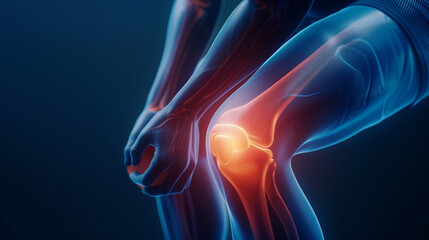 3D concept of painful knee. Knee with red pain medical concept.